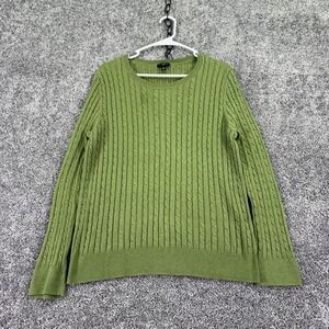 Talbots Sweater Womens XL Petite Green Cable Knit Long Sleeve Pullover Casual